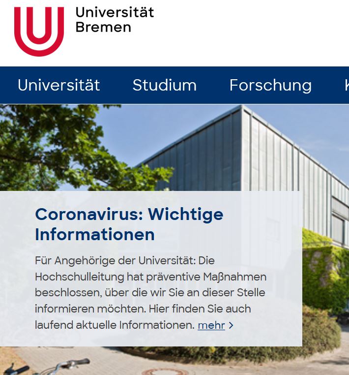 Screenshot Website Uni Bremen